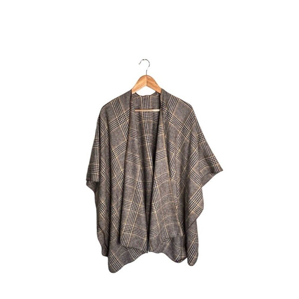 Checkered Shawl Beige 6 Feet Wide Viscose Beige Brown Yellow Retro Preppy